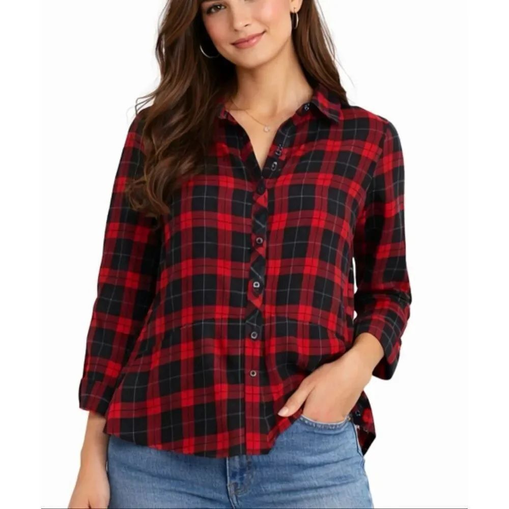 beach lunch lounge NWT plaid peplum button down